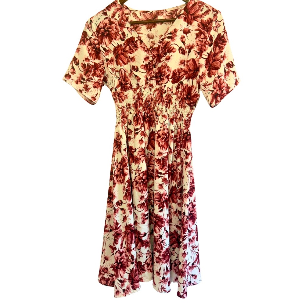 Floral Red and White Women's Dress